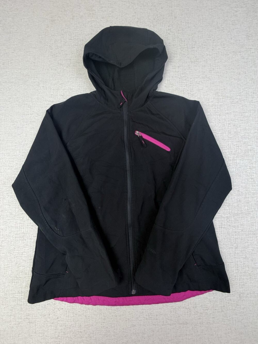 Free Tech Jacket Girls 16-18 Black Softshell Hooded Fleece Lined Zip Pockets